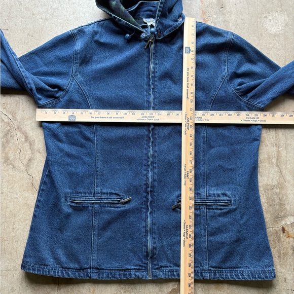 Vtg 90s NorthStyle Denim Full Zip Jacket Barn Chore Flannel Lined Hood Womens XL - Picture 4 of 7